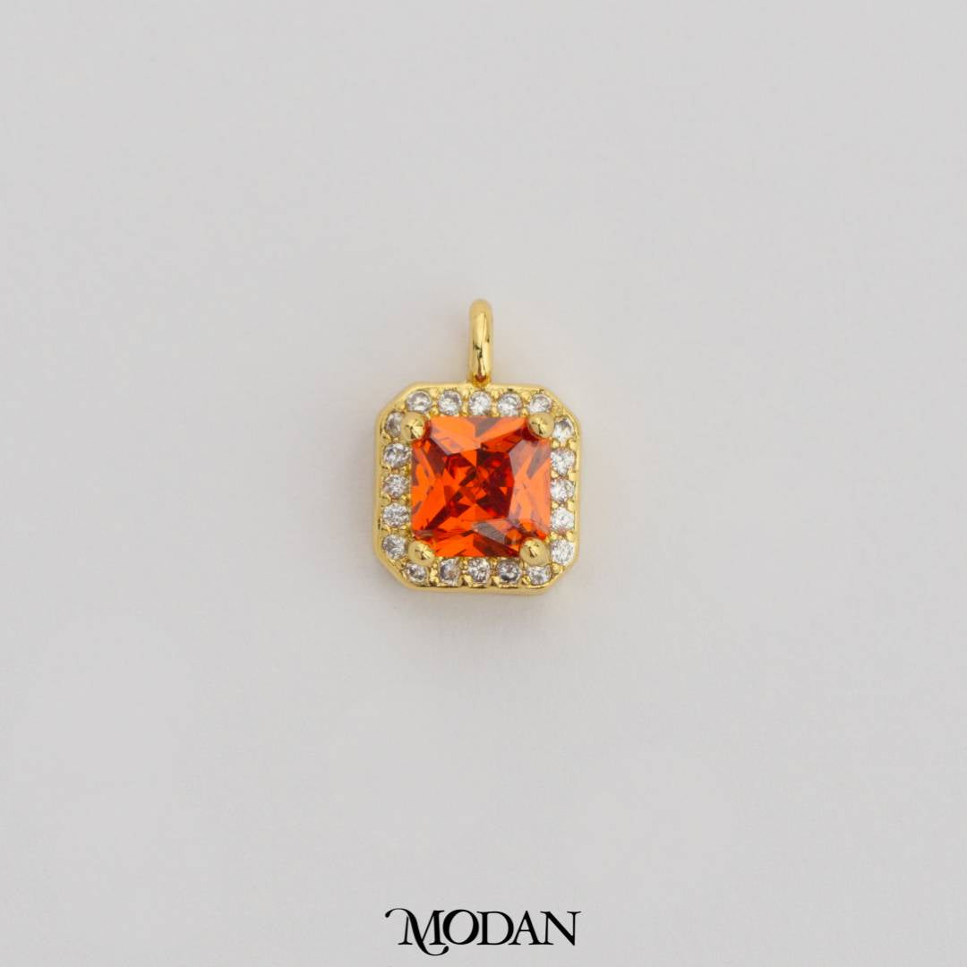 Mini Colorful Square Birthstone Charm DIY Charm Liontin Kalung Persegi Polos Kecil Bulan Lahir Warna-Warni Hypoallergenic Gold Filled