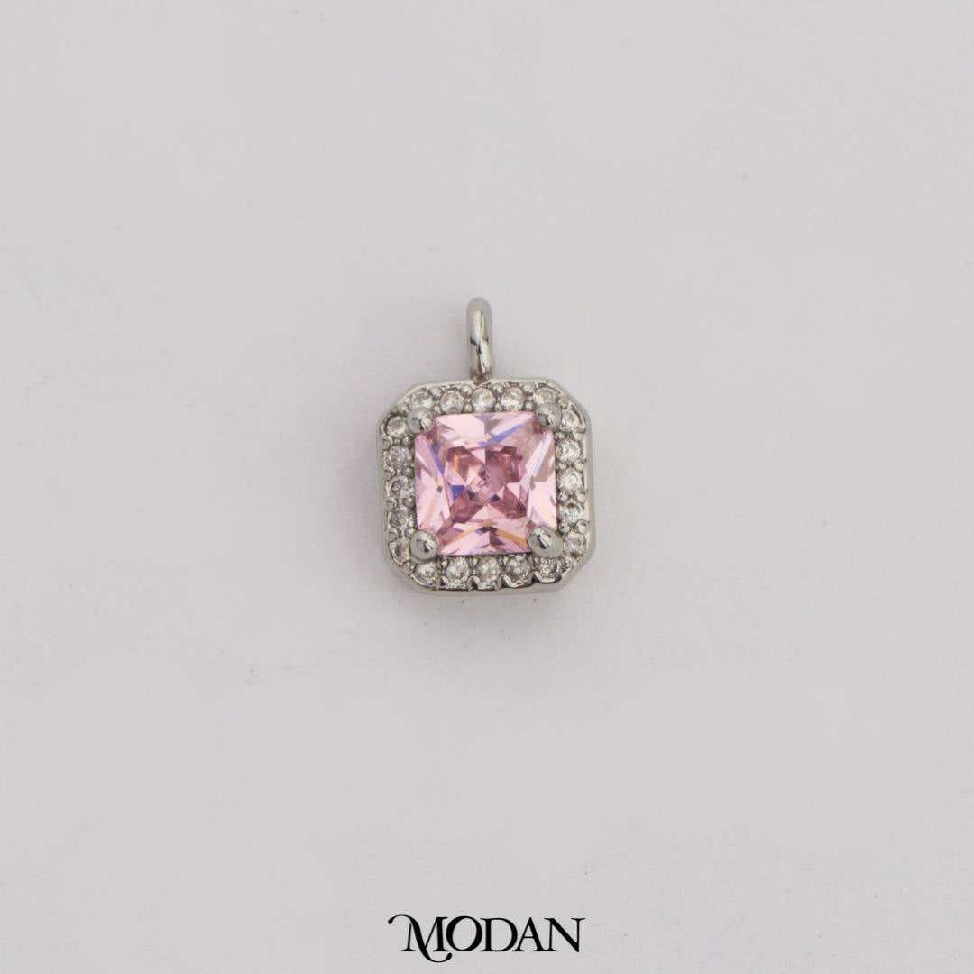 Mini Colorful Square Birthstone Charm DIY Charm Liontin Kalung Persegi Polos Kecil Bulan Lahir Warna-Warni Hypoallergenic Gold Filled
