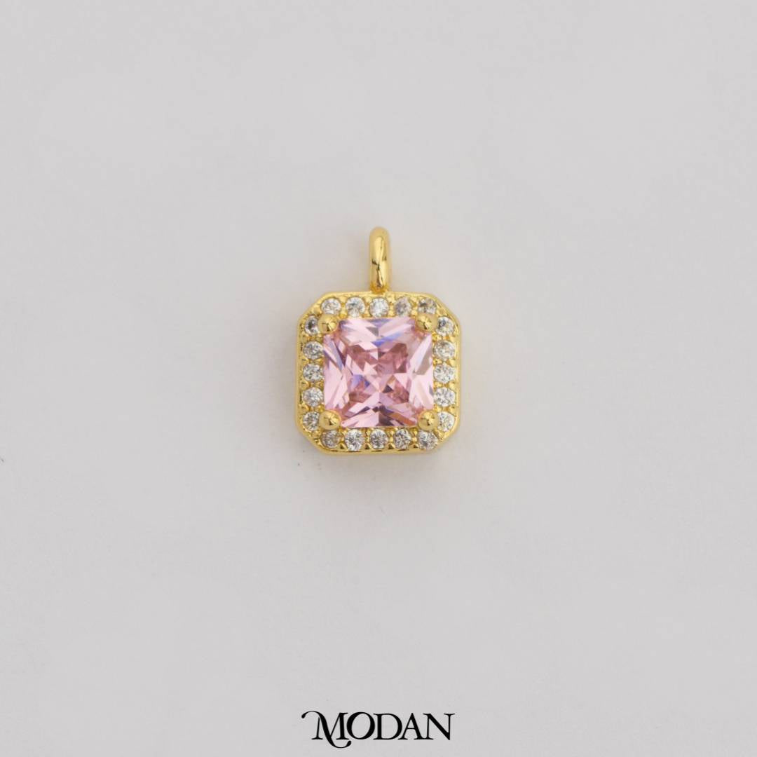 Mini Colorful Square Birthstone Charm DIY Charm Liontin Kalung Persegi Polos Kecil Bulan Lahir Warna-Warni Hypoallergenic Gold Filled
