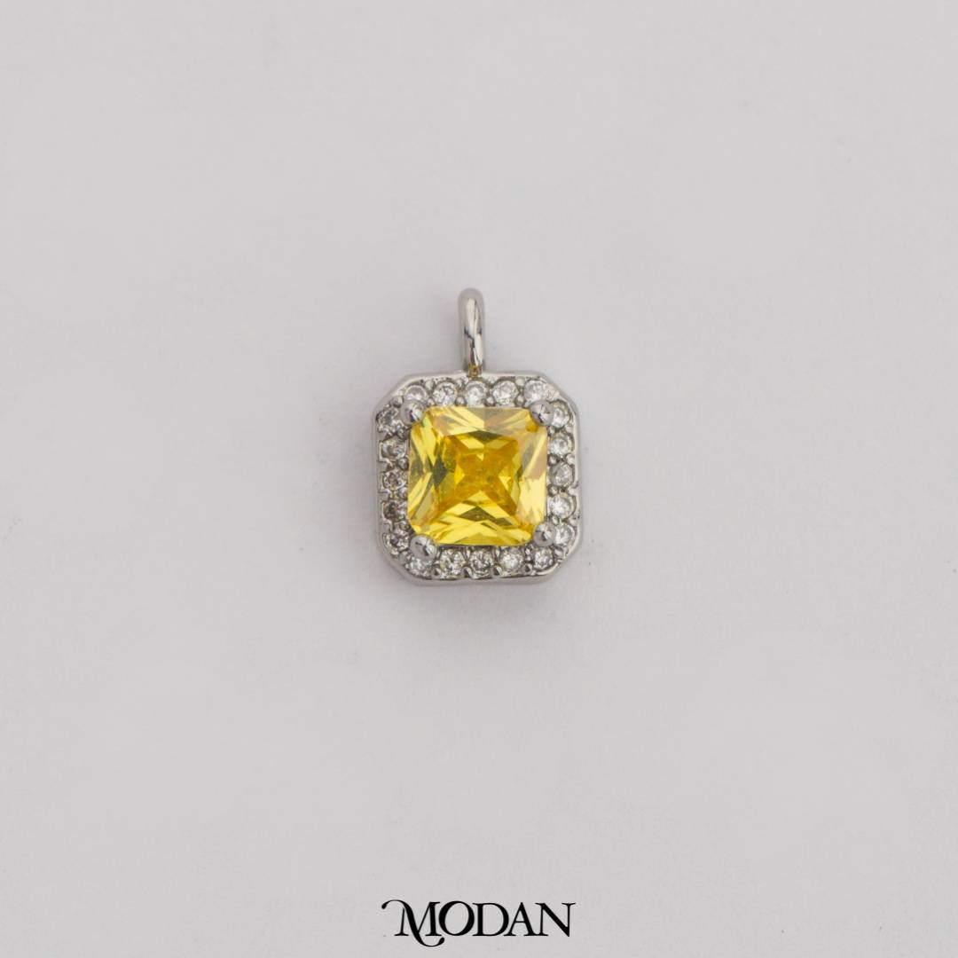 Mini Colorful Square Birthstone Charm DIY Charm Liontin Kalung Persegi Polos Kecil Bulan Lahir Warna-Warni Hypoallergenic Gold Filled