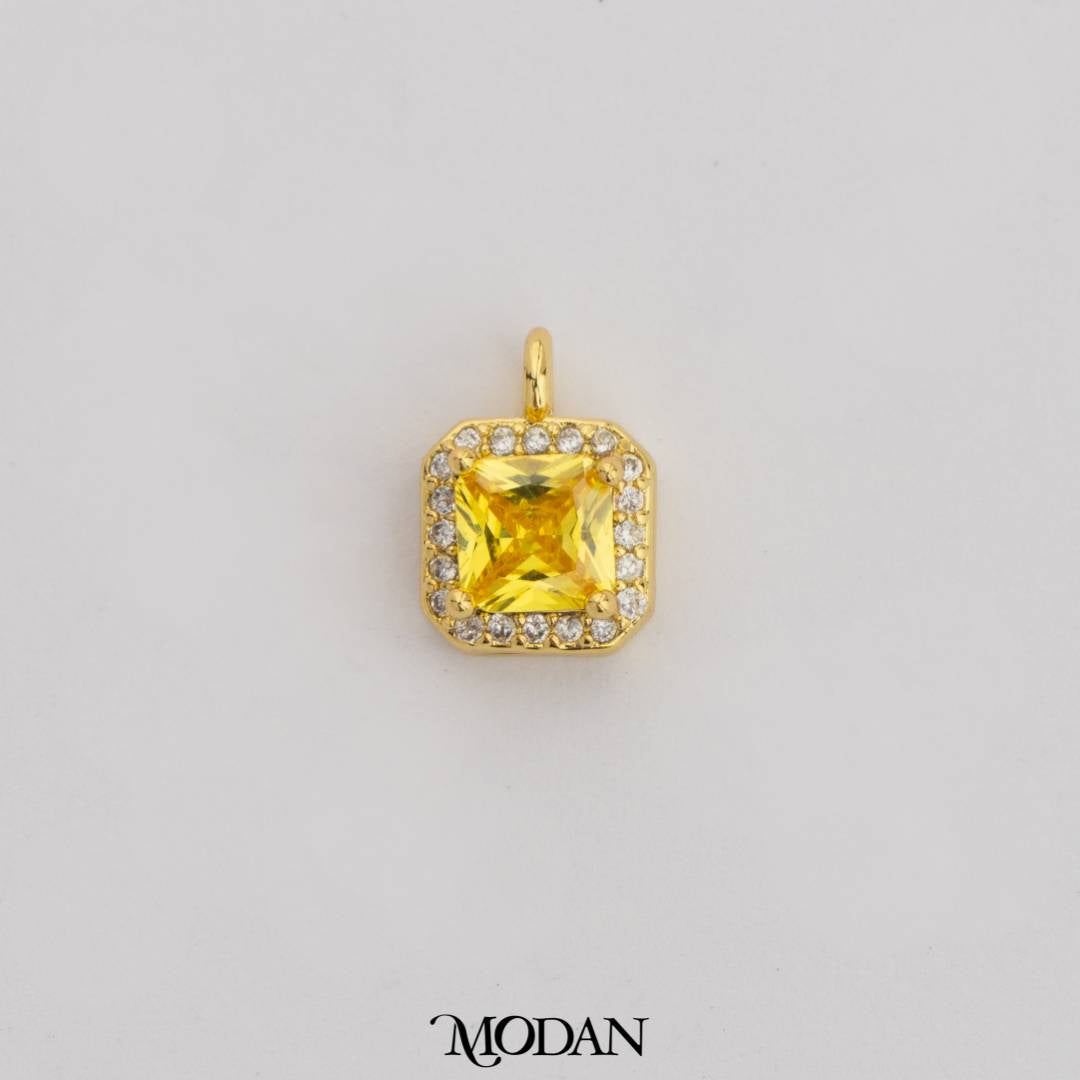 Mini Colorful Square Birthstone Charm DIY Charm Liontin Kalung Persegi Polos Kecil Bulan Lahir Warna-Warni Hypoallergenic Gold Filled