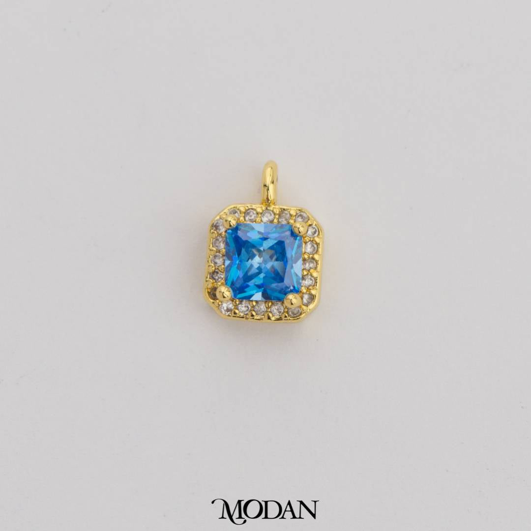 Mini Colorful Square Birthstone Charm DIY Charm Liontin Kalung Persegi Polos Kecil Bulan Lahir Warna-Warni Hypoallergenic Gold Filled