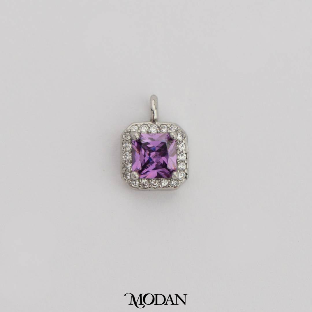 Mini Colorful Square Birthstone Charm DIY Charm Liontin Kalung Persegi Polos Kecil Bulan Lahir Warna-Warni Hypoallergenic Gold Filled