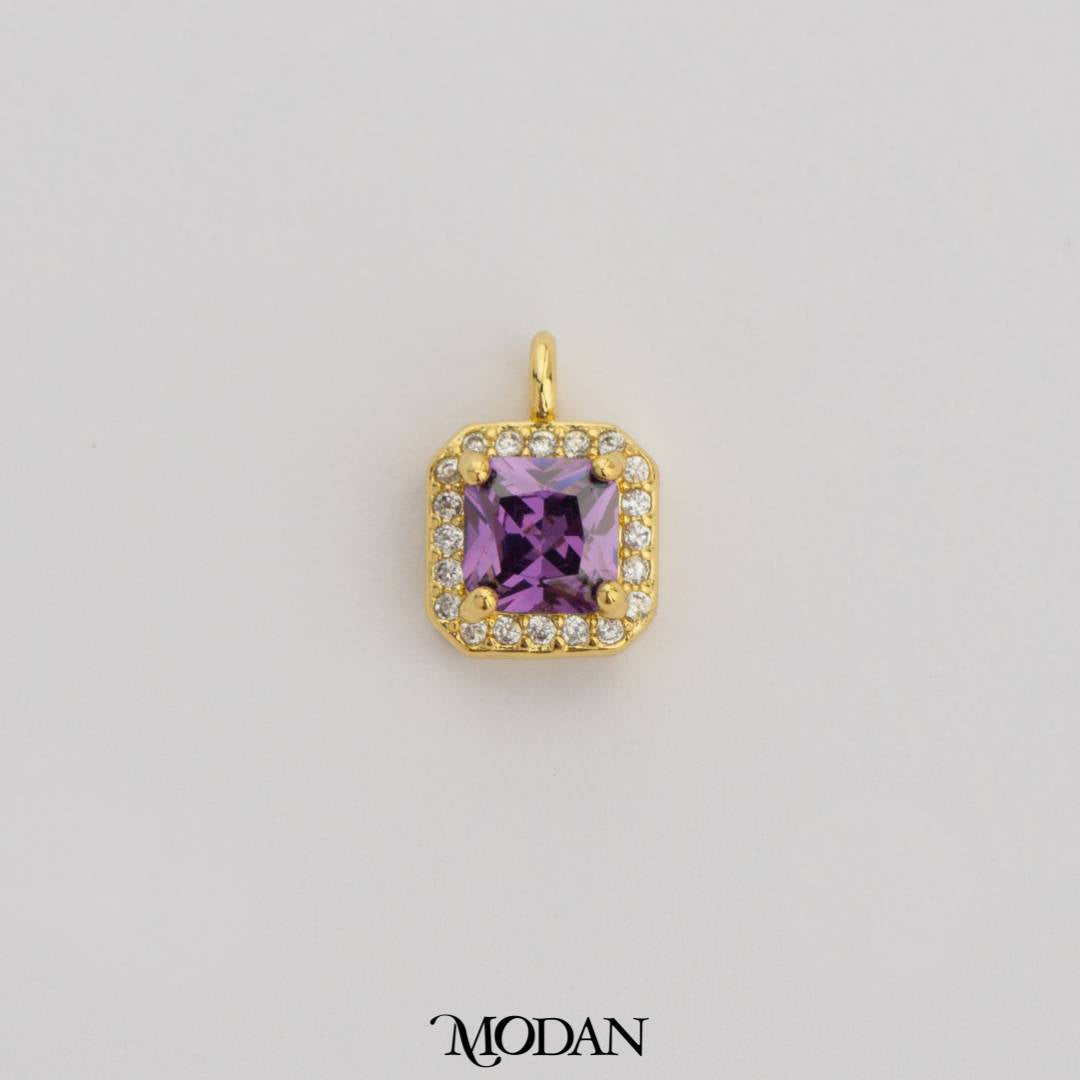 Mini Colorful Square Birthstone Charm DIY Charm Liontin Kalung Persegi Polos Kecil Bulan Lahir Warna-Warni Hypoallergenic Gold Filled