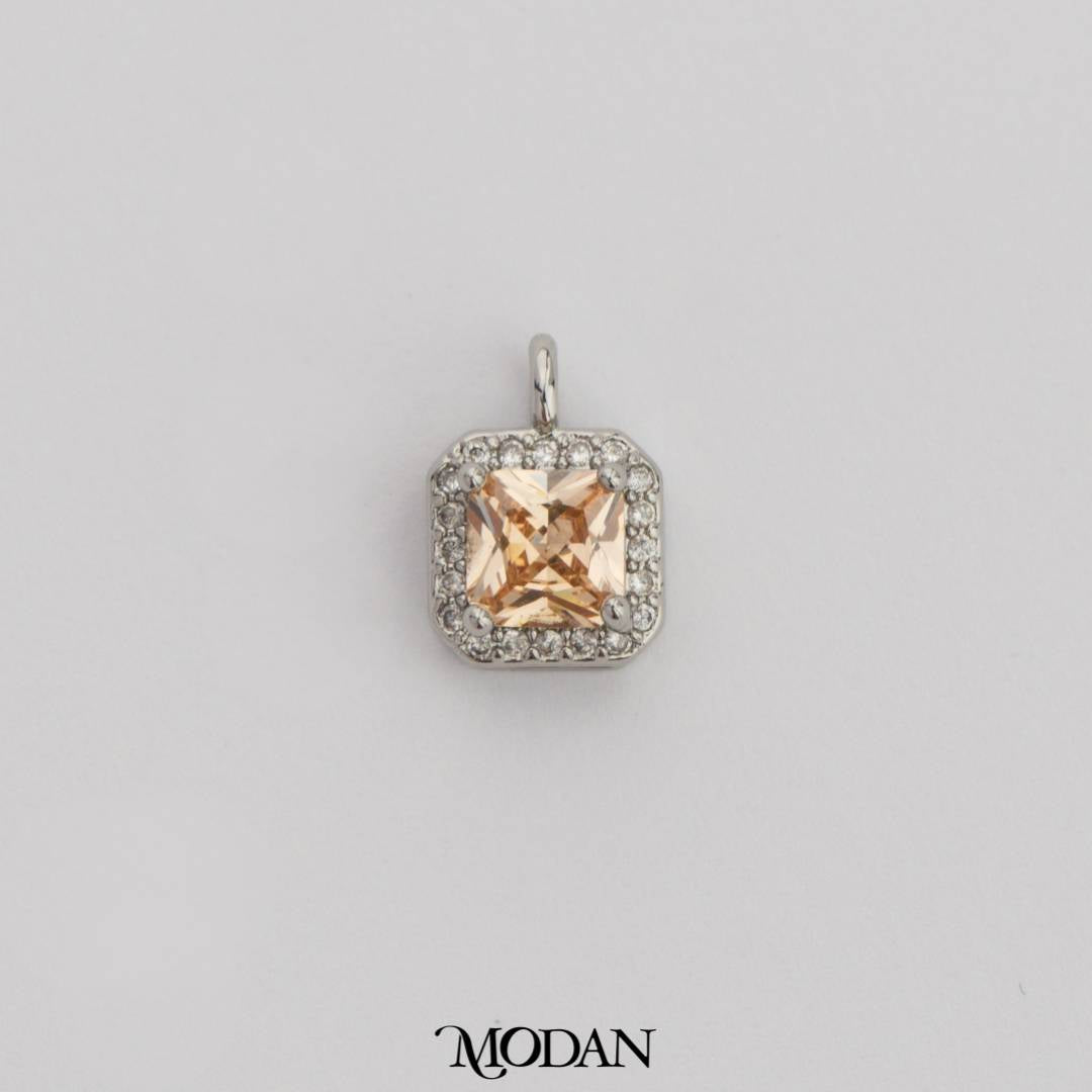 Mini Colorful Square Birthstone Charm DIY Charm Liontin Kalung Persegi Polos Kecil Bulan Lahir Warna-Warni Hypoallergenic Gold Filled