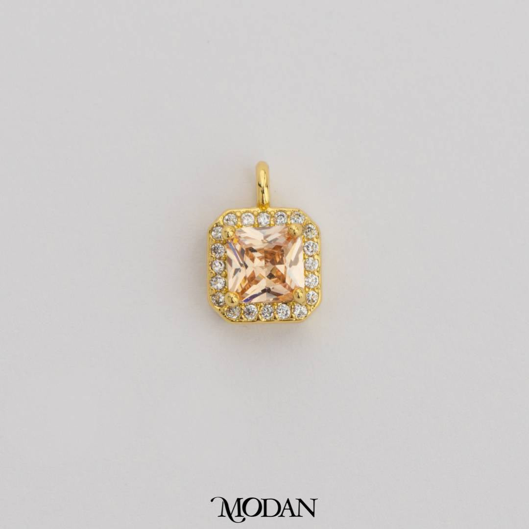 Mini Colorful Square Birthstone Charm DIY Charm Liontin Kalung Persegi Polos Kecil Bulan Lahir Warna-Warni Hypoallergenic Gold Filled