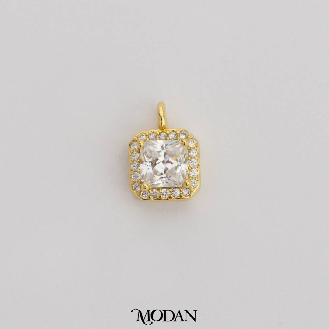 Mini Colorful Square Birthstone Charm DIY Charm Liontin Kalung Persegi Polos Kecil Bulan Lahir Warna-Warni Hypoallergenic Gold Filled