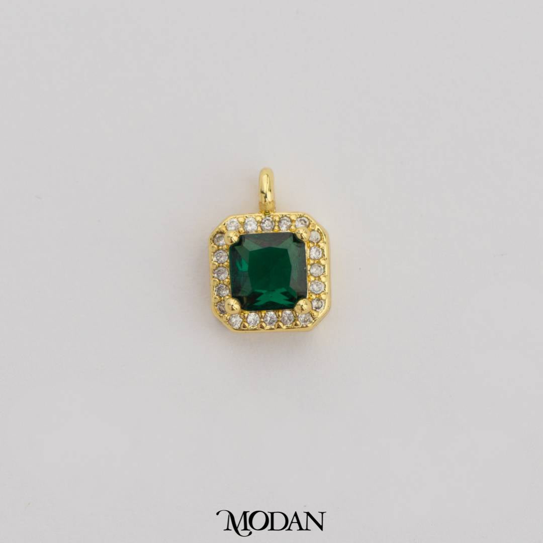 Mini Colorful Square Birthstone Charm DIY Charm Liontin Kalung Persegi Polos Kecil Bulan Lahir Warna-Warni Hypoallergenic Gold Filled