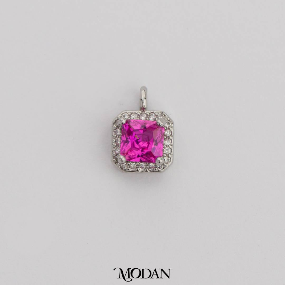 Mini Colorful Square Birthstone Charm DIY Charm Liontin Kalung Persegi Polos Kecil Bulan Lahir Warna-Warni Hypoallergenic Gold Filled