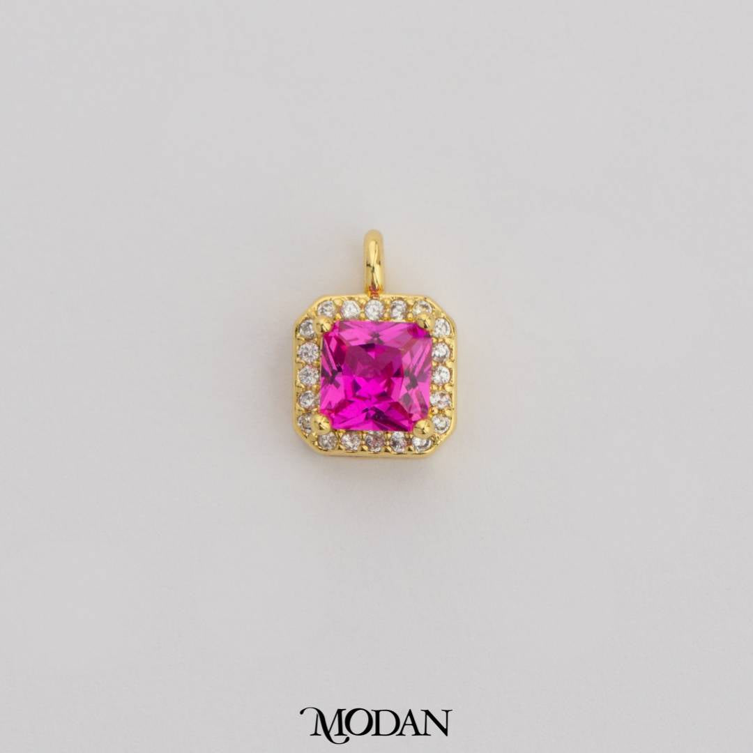 Mini Colorful Square Birthstone Charm DIY Charm Liontin Kalung Persegi Polos Kecil Bulan Lahir Warna-Warni Hypoallergenic Gold Filled