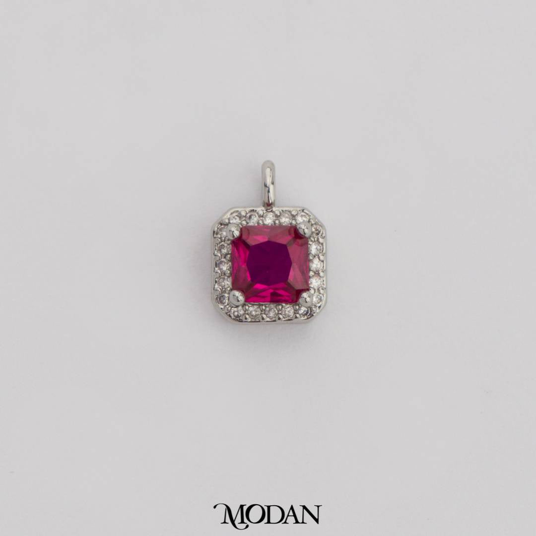Mini Colorful Square Birthstone Charm DIY Charm Liontin Kalung Persegi Polos Kecil Bulan Lahir Warna-Warni Hypoallergenic Gold Filled