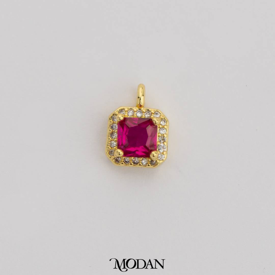 Mini Colorful Square Birthstone Charm DIY Charm Liontin Kalung Persegi Polos Kecil Bulan Lahir Warna-Warni Hypoallergenic Gold Filled