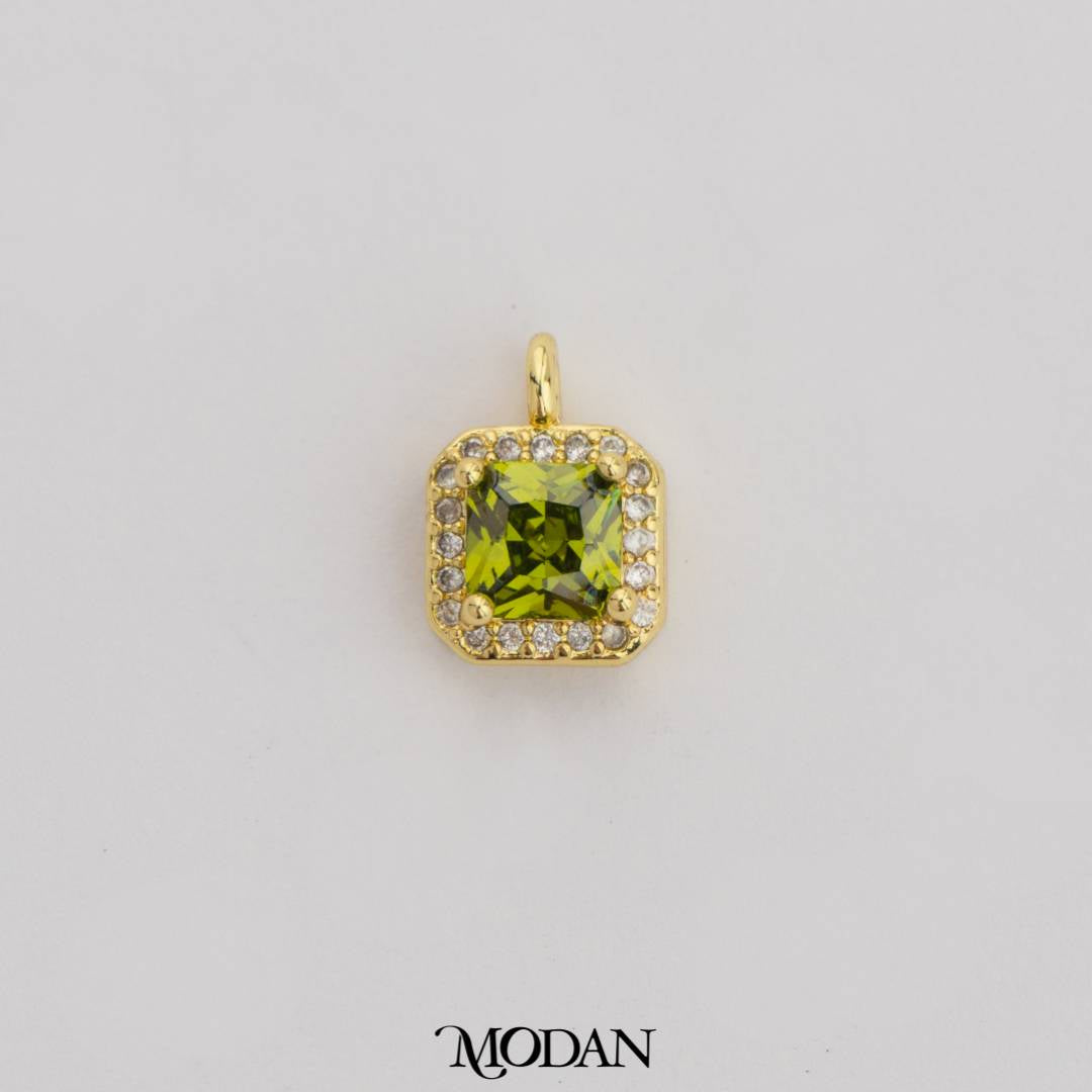 Mini Colorful Square Birthstone Charm DIY Charm Liontin Kalung Persegi Polos Kecil Bulan Lahir Warna-Warni Hypoallergenic Gold Filled