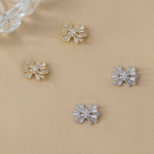 (16mm) Sparkling Baguette Coquette Bow Stud Earrings Anting Tusuk Pita Hypoallergenic Gold Plated
