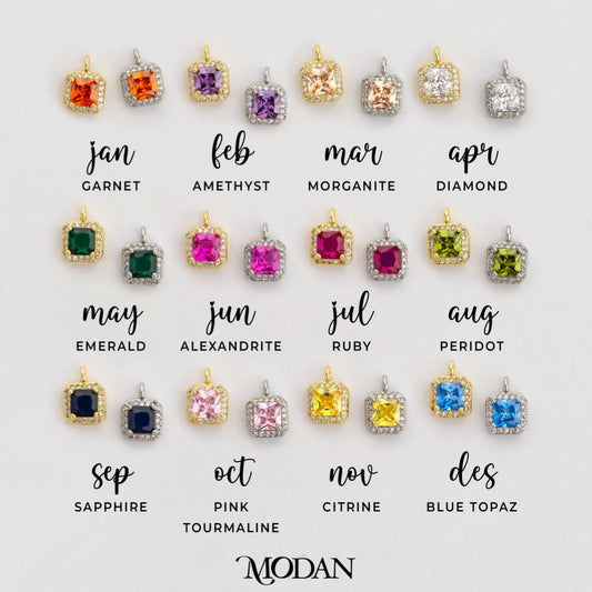 Mini Colorful Square Birthstone Charm DIY Charm Liontin Kalung Persegi Polos Kecil Bulan Lahir Warna-Warni Hypoallergenic Gold Filled