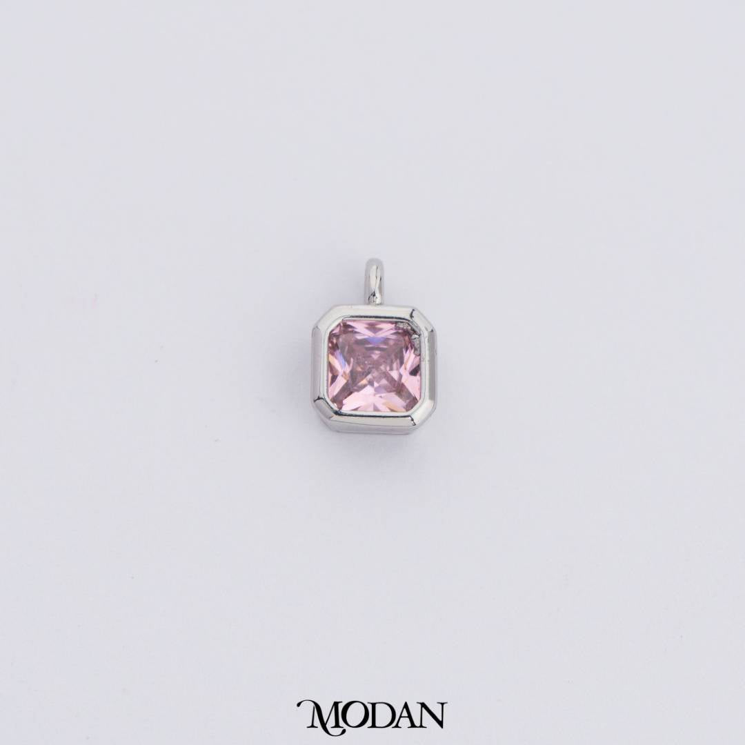 Colorful Plain Square Birthstone Charm DIY Charm Liontin Kalung Persegi Polos Bulan Lahir Warna-Warni Hypoallergenic Gold Filled