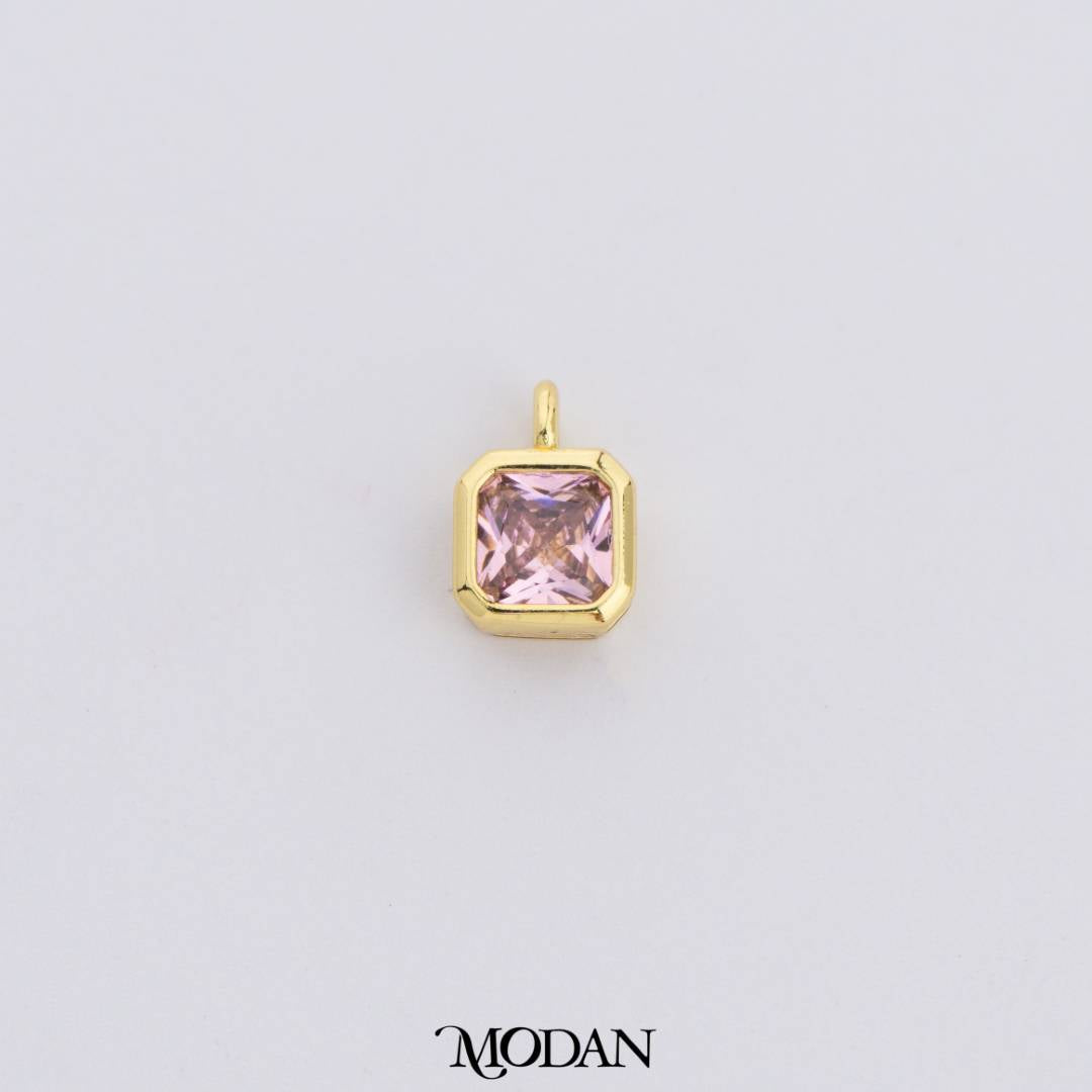 Colorful Plain Square Birthstone Charm DIY Charm Liontin Kalung Persegi Polos Bulan Lahir Warna-Warni Hypoallergenic Gold Filled