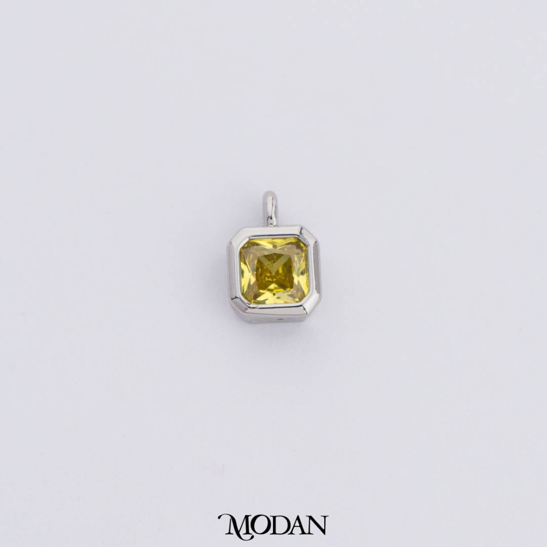 Colorful Plain Square Birthstone Charm DIY Charm Liontin Kalung Persegi Polos Bulan Lahir Warna-Warni Hypoallergenic Gold Filled