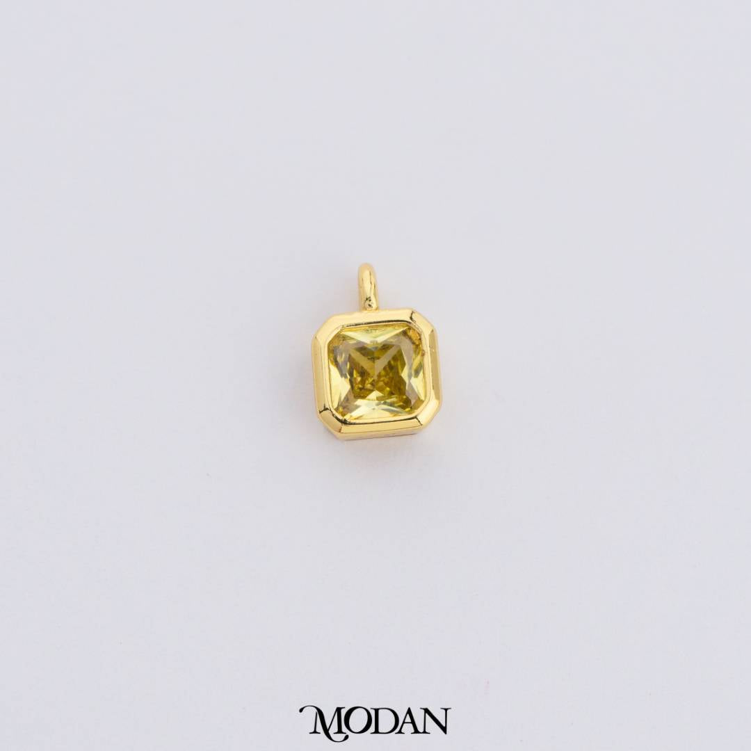 Colorful Plain Square Birthstone Charm DIY Charm Liontin Kalung Persegi Polos Bulan Lahir Warna-Warni Hypoallergenic Gold Filled