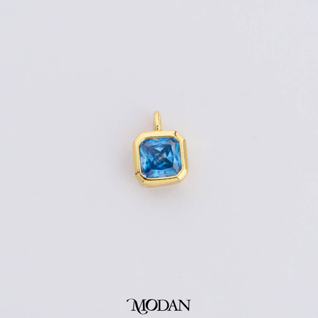 Colorful Plain Square Birthstone Charm DIY Charm Liontin Kalung Persegi Polos Bulan Lahir Warna-Warni Hypoallergenic Gold Filled