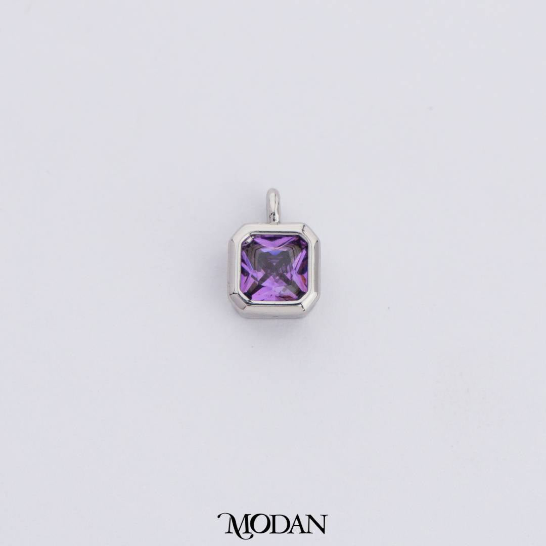 Colorful Plain Square Birthstone Charm DIY Charm Liontin Kalung Persegi Polos Bulan Lahir Warna-Warni Hypoallergenic Gold Filled