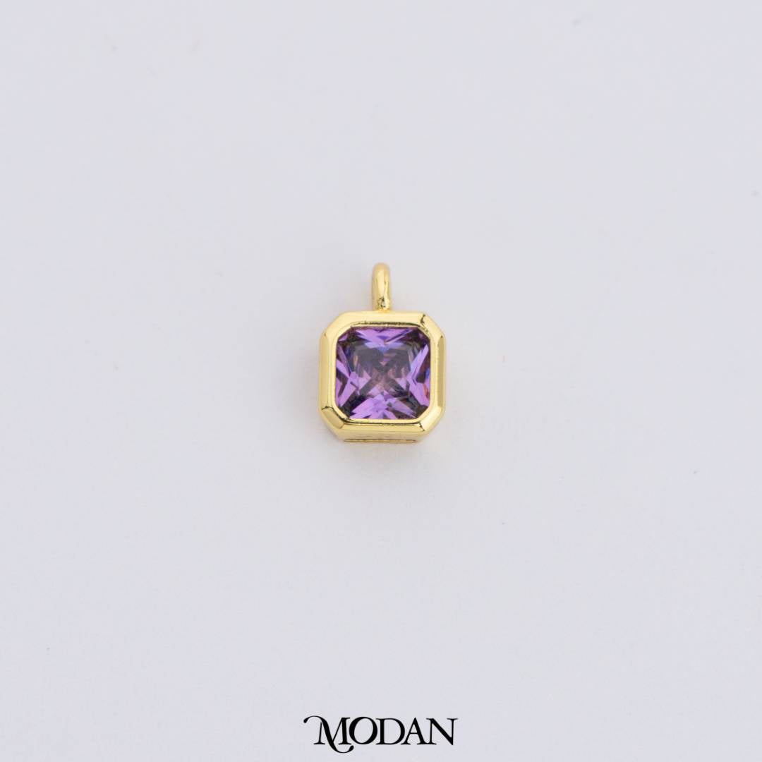 Colorful Plain Square Birthstone Charm DIY Charm Liontin Kalung Persegi Polos Bulan Lahir Warna-Warni Hypoallergenic Gold Filled