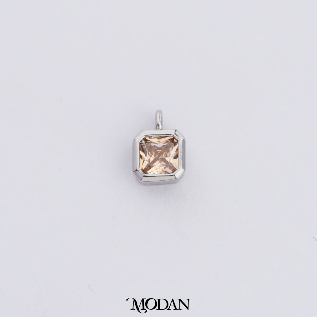 Colorful Plain Square Birthstone Charm DIY Charm Liontin Kalung Persegi Polos Bulan Lahir Warna-Warni Hypoallergenic Gold Filled
