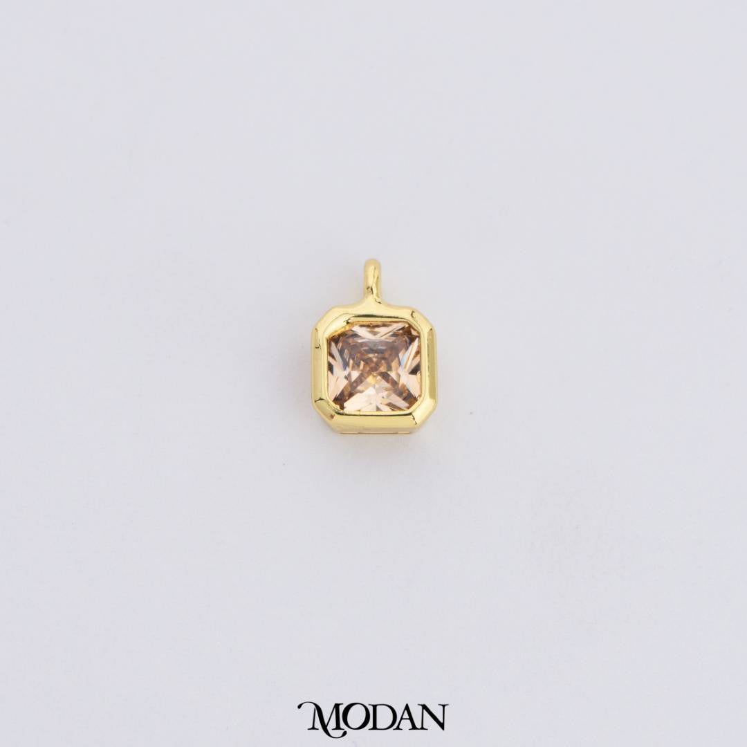 Colorful Plain Square Birthstone Charm DIY Charm Liontin Kalung Persegi Polos Bulan Lahir Warna-Warni Hypoallergenic Gold Filled