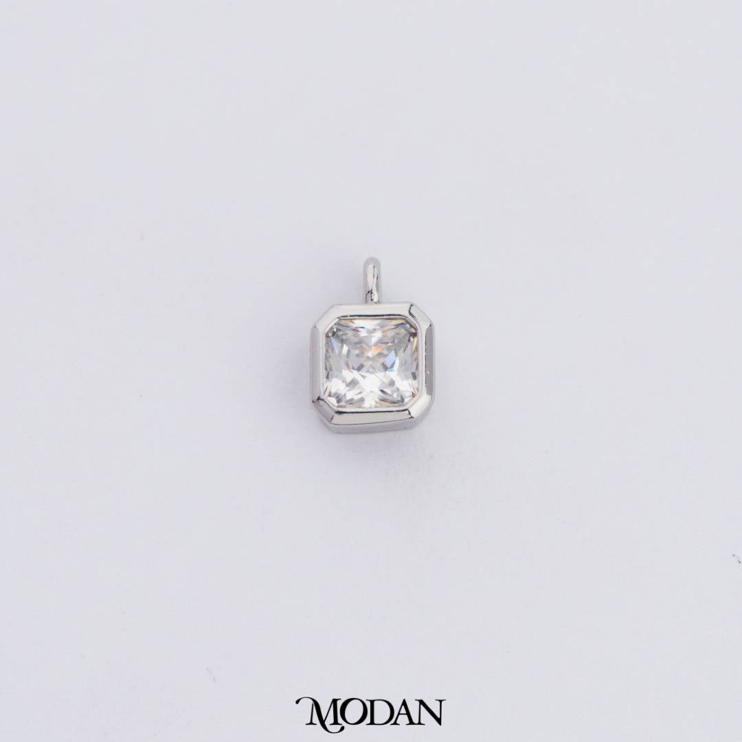 Colorful Plain Square Birthstone Charm DIY Charm Liontin Kalung Persegi Polos Bulan Lahir Warna-Warni Hypoallergenic Gold Filled