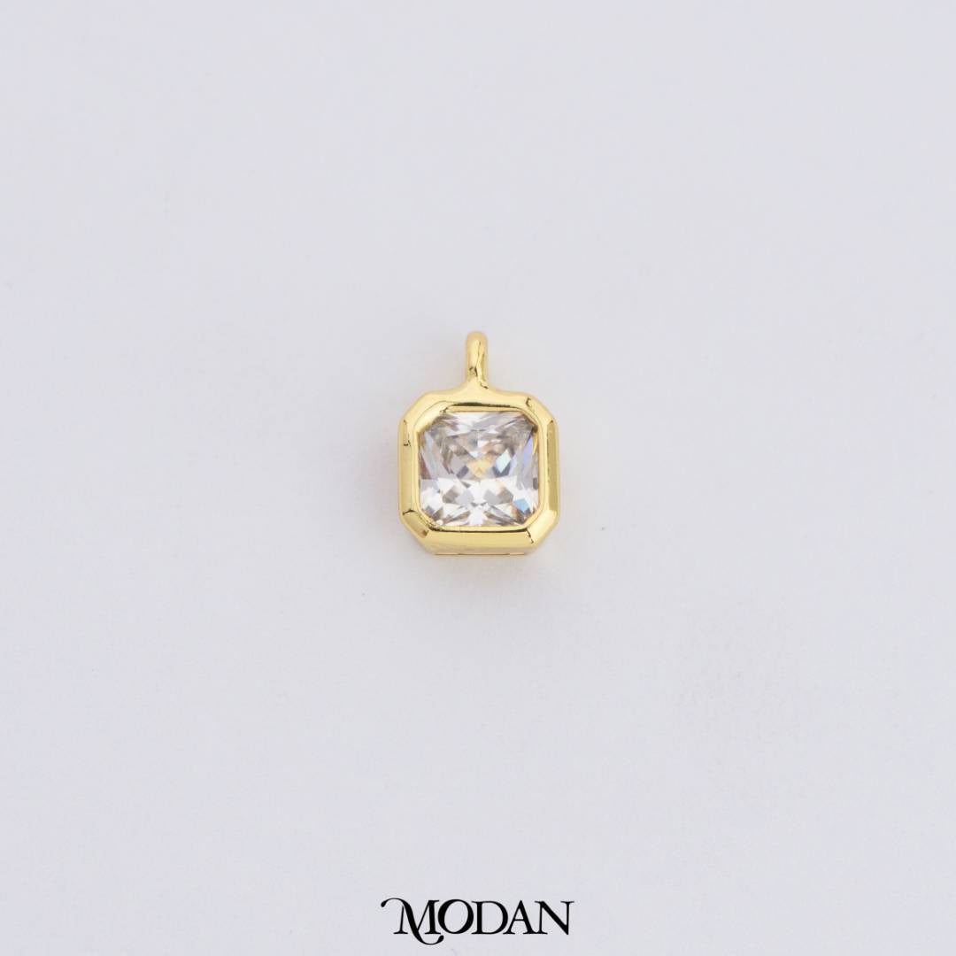 Colorful Plain Square Birthstone Charm DIY Charm Liontin Kalung Persegi Polos Bulan Lahir Warna-Warni Hypoallergenic Gold Filled