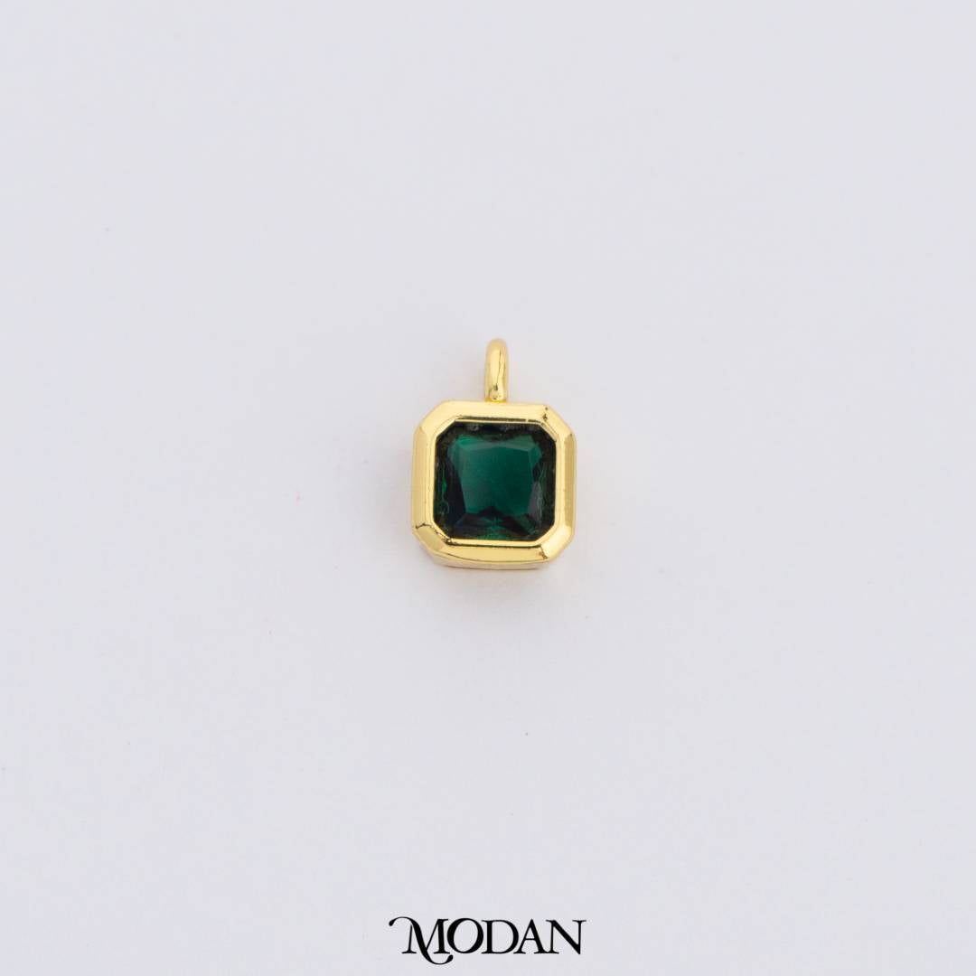 Colorful Plain Square Birthstone Charm DIY Charm Liontin Kalung Persegi Polos Bulan Lahir Warna-Warni Hypoallergenic Gold Filled