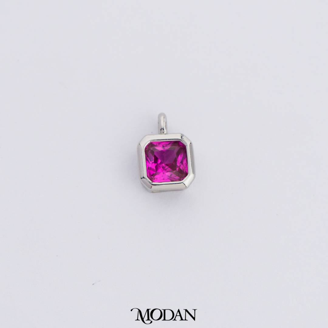 Colorful Plain Square Birthstone Charm DIY Charm Liontin Kalung Persegi Polos Bulan Lahir Warna-Warni Hypoallergenic Gold Filled