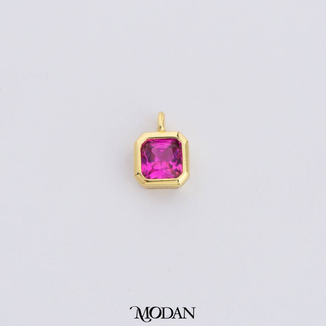 Colorful Plain Square Birthstone Charm DIY Charm Liontin Kalung Persegi Polos Bulan Lahir Warna-Warni Hypoallergenic Gold Filled