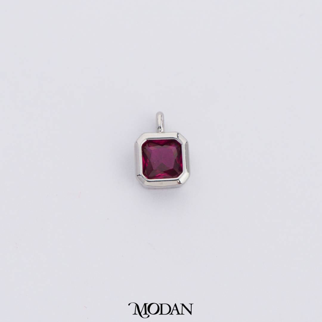 Colorful Plain Square Birthstone Charm DIY Charm Liontin Kalung Persegi Polos Bulan Lahir Warna-Warni Hypoallergenic Gold Filled