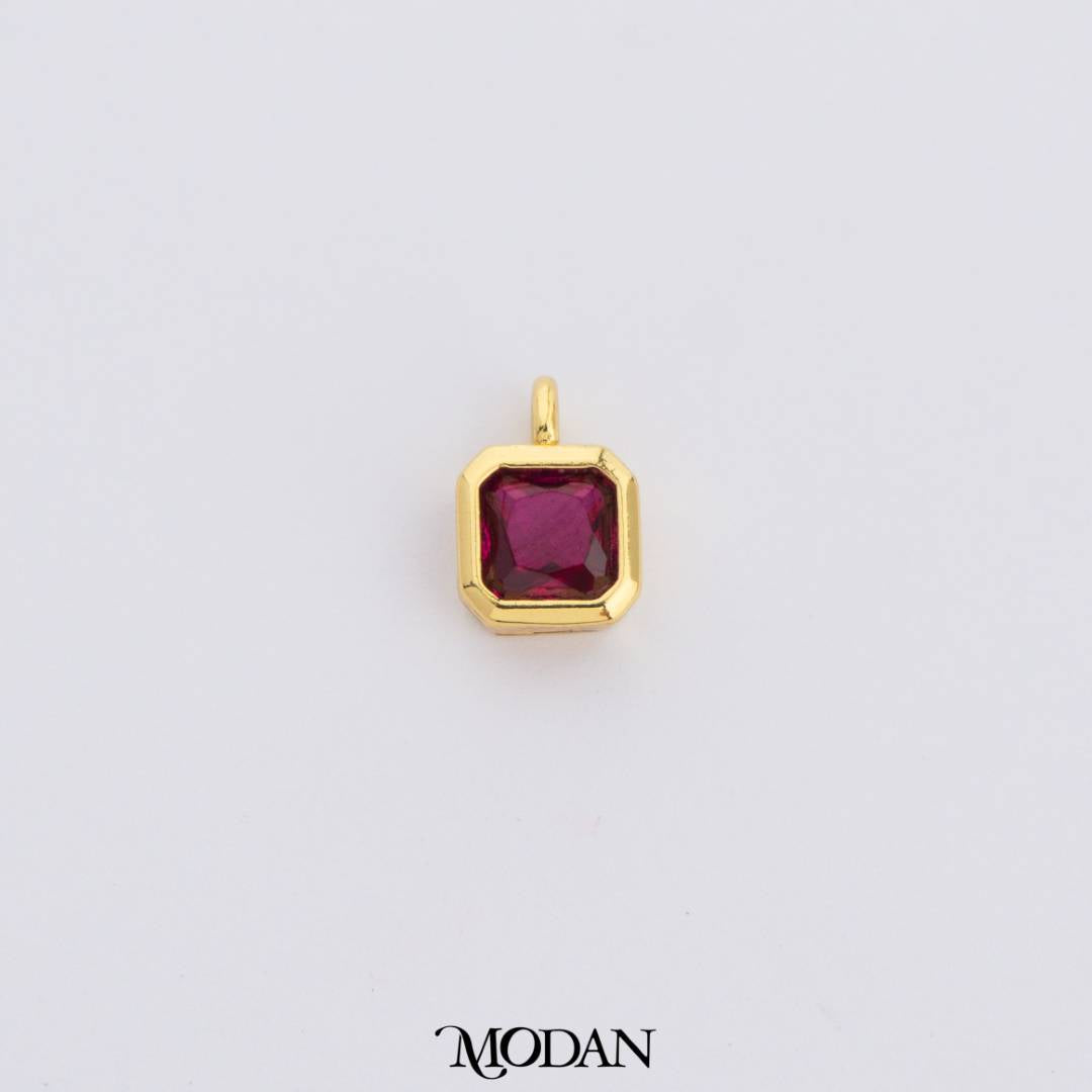 Colorful Plain Square Birthstone Charm DIY Charm Liontin Kalung Persegi Polos Bulan Lahir Warna-Warni Hypoallergenic Gold Filled