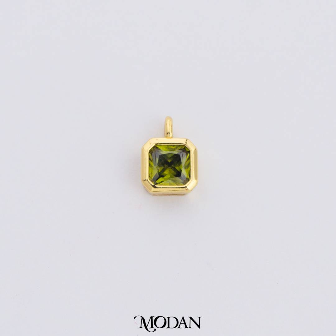 Colorful Plain Square Birthstone Charm DIY Charm Liontin Kalung Persegi Polos Bulan Lahir Warna-Warni Hypoallergenic Gold Filled