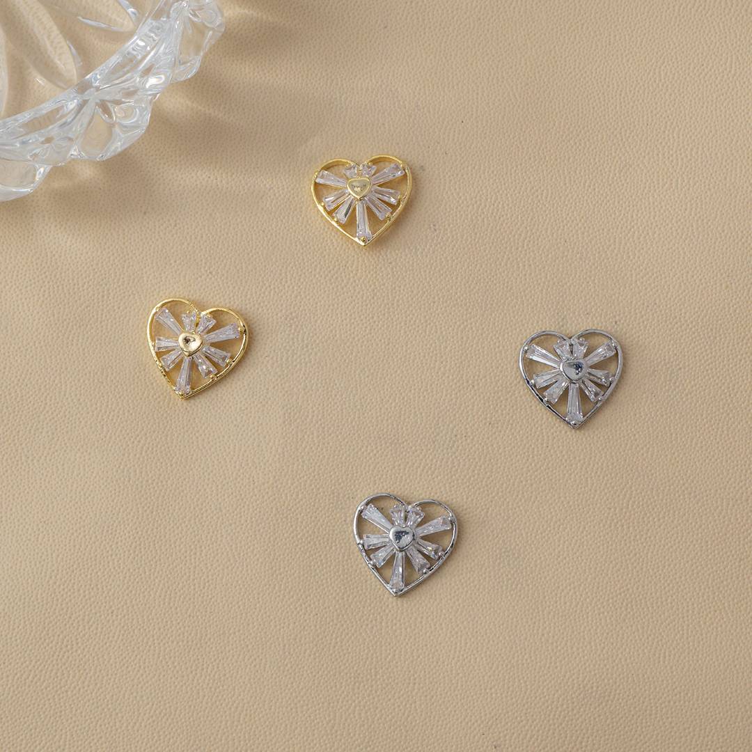 (14mm) Sparkling Baguette Zirconia Open Heart Stud Earrings Anting Tusuk Hati Hypoallergenic Gold Plated
