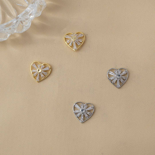 (14mm) Sparkling Baguette Zirconia Open Heart Stud Earrings Anting Tusuk Hati Hypoallergenic Gold Plated