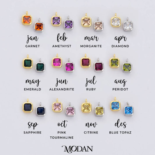 Colorful Plain Square Birthstone Charm DIY Charm Liontin Kalung Persegi Polos Bulan Lahir Warna-Warni Hypoallergenic Gold Filled