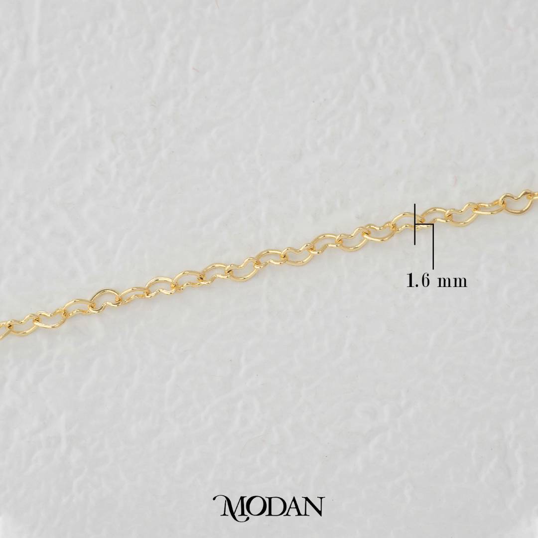 (1.6mm) Love Heart Shaped Cable Chain DIY Chain Rantai Kalung Gelang Meteran Hypoallergenic Gold Plated
