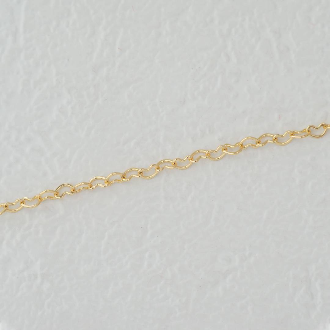 (1.6mm) Love Heart Shaped Cable Chain DIY Chain Rantai Kalung Gelang Meteran Hypoallergenic Gold Plated