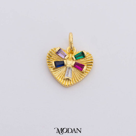 Textured Rainbow Colorful Love Heart Charm DIY Charm Liontin Hati Cinta Warna-Warni Hypoallergenic Gold Filled