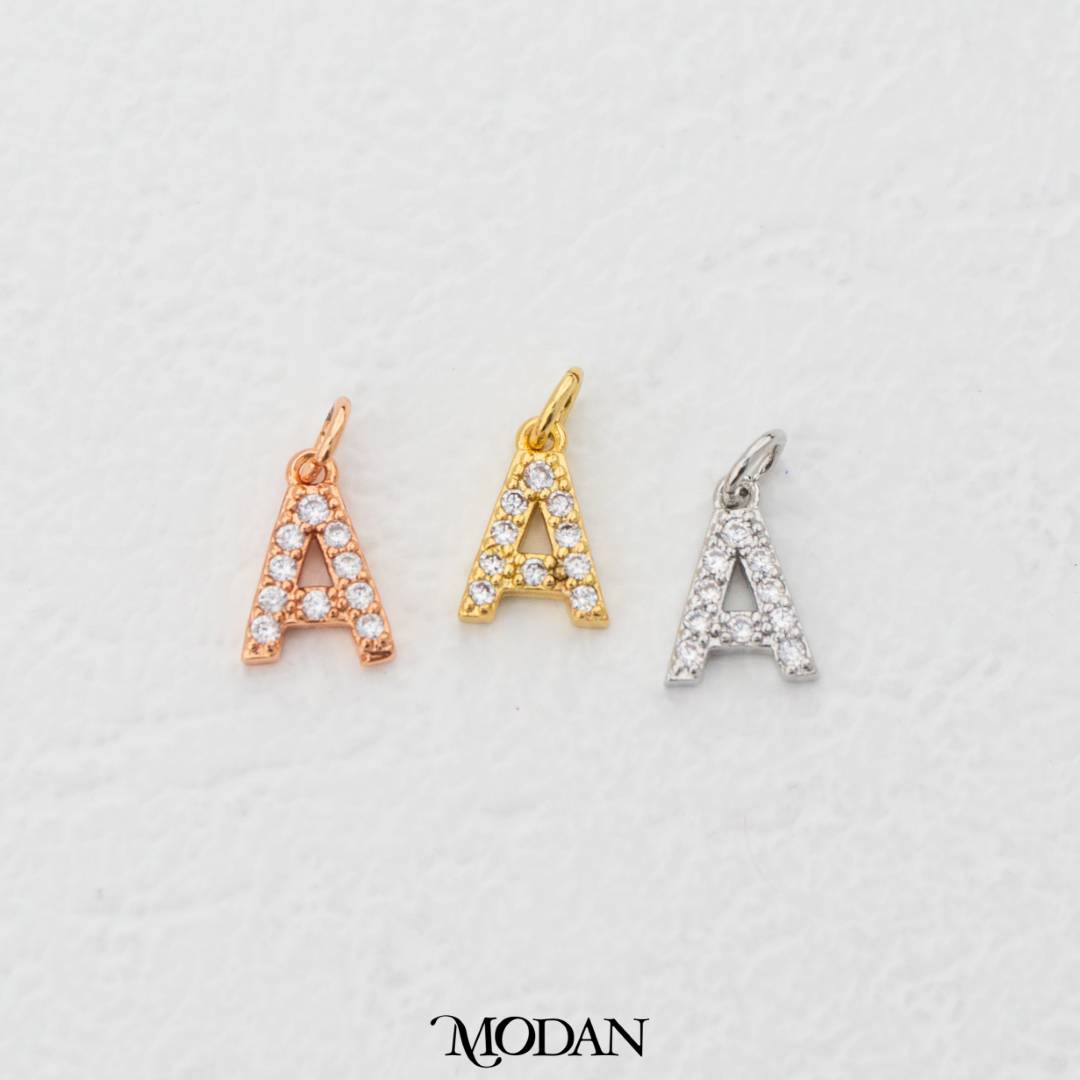 Mini Micro Paved Initial Alphabet A-Z Charm DIY Charm Liontin Kalung Gelang Huruf Abjad Berlian Pasir Hypoallergenic Gold Filled