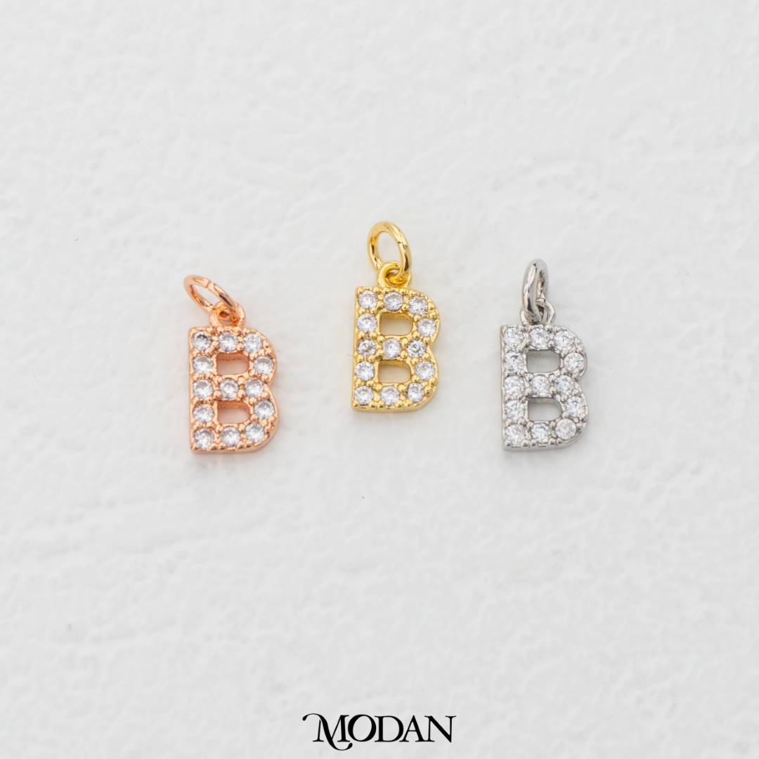 Mini Micro Paved Initial Alphabet A-Z Charm DIY Charm Liontin Kalung Gelang Huruf Abjad Berlian Pasir Hypoallergenic Gold Filled