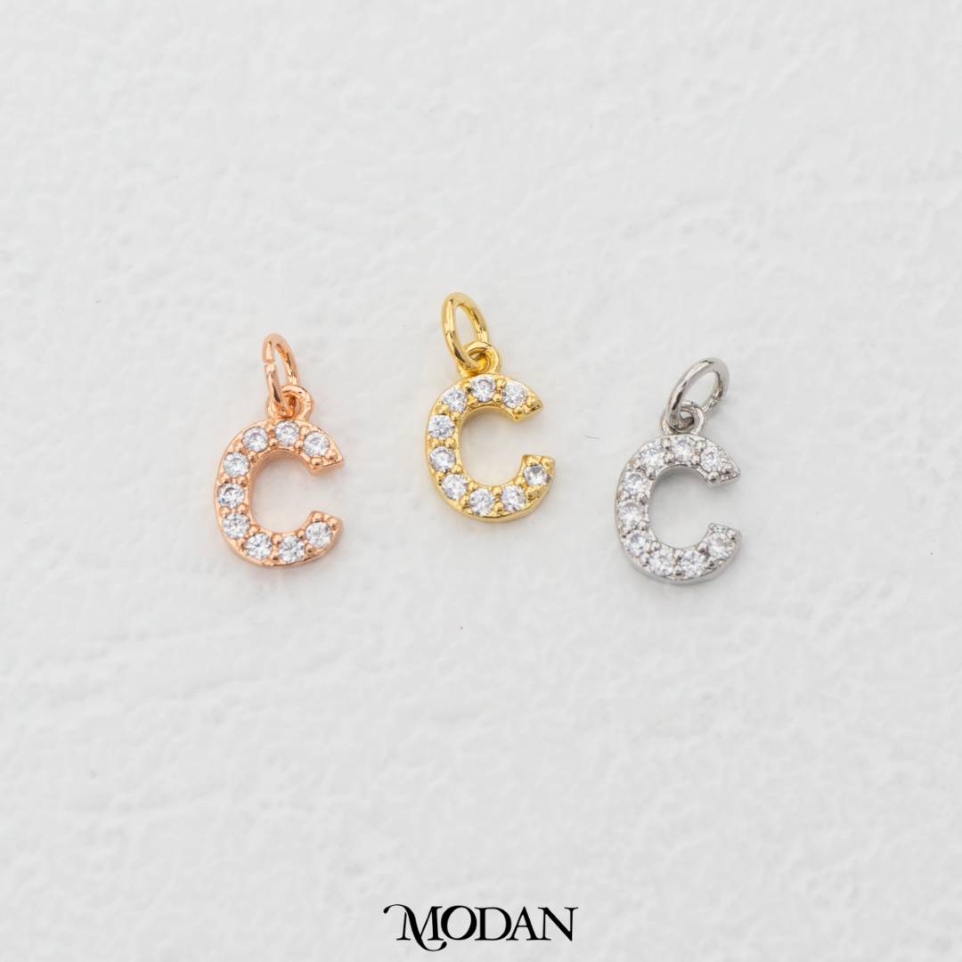 Mini Micro Paved Initial Alphabet A-Z Charm DIY Charm Liontin Kalung Gelang Huruf Abjad Berlian Pasir Hypoallergenic Gold Filled