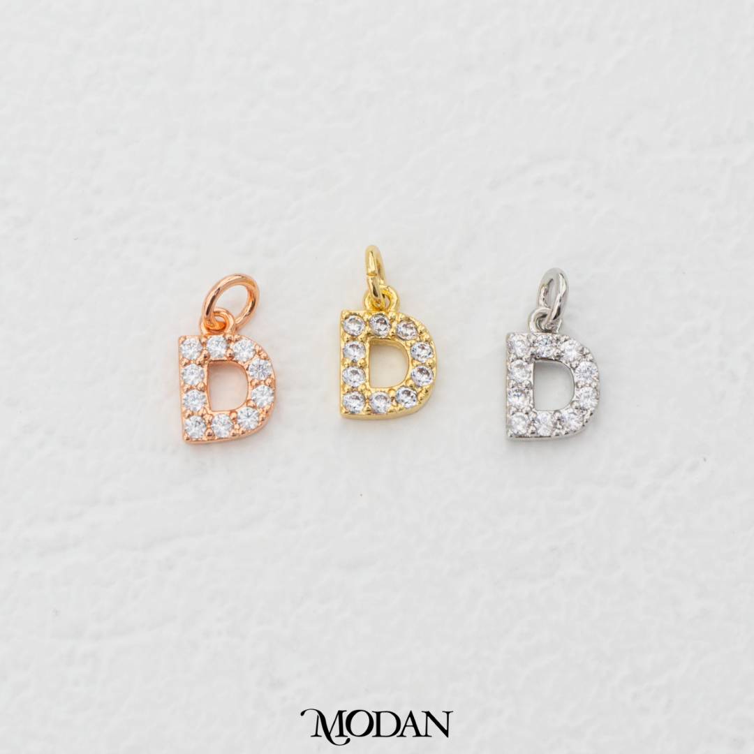 Mini Micro Paved Initial Alphabet A-Z Charm DIY Charm Liontin Kalung Gelang Huruf Abjad Berlian Pasir Hypoallergenic Gold Filled
