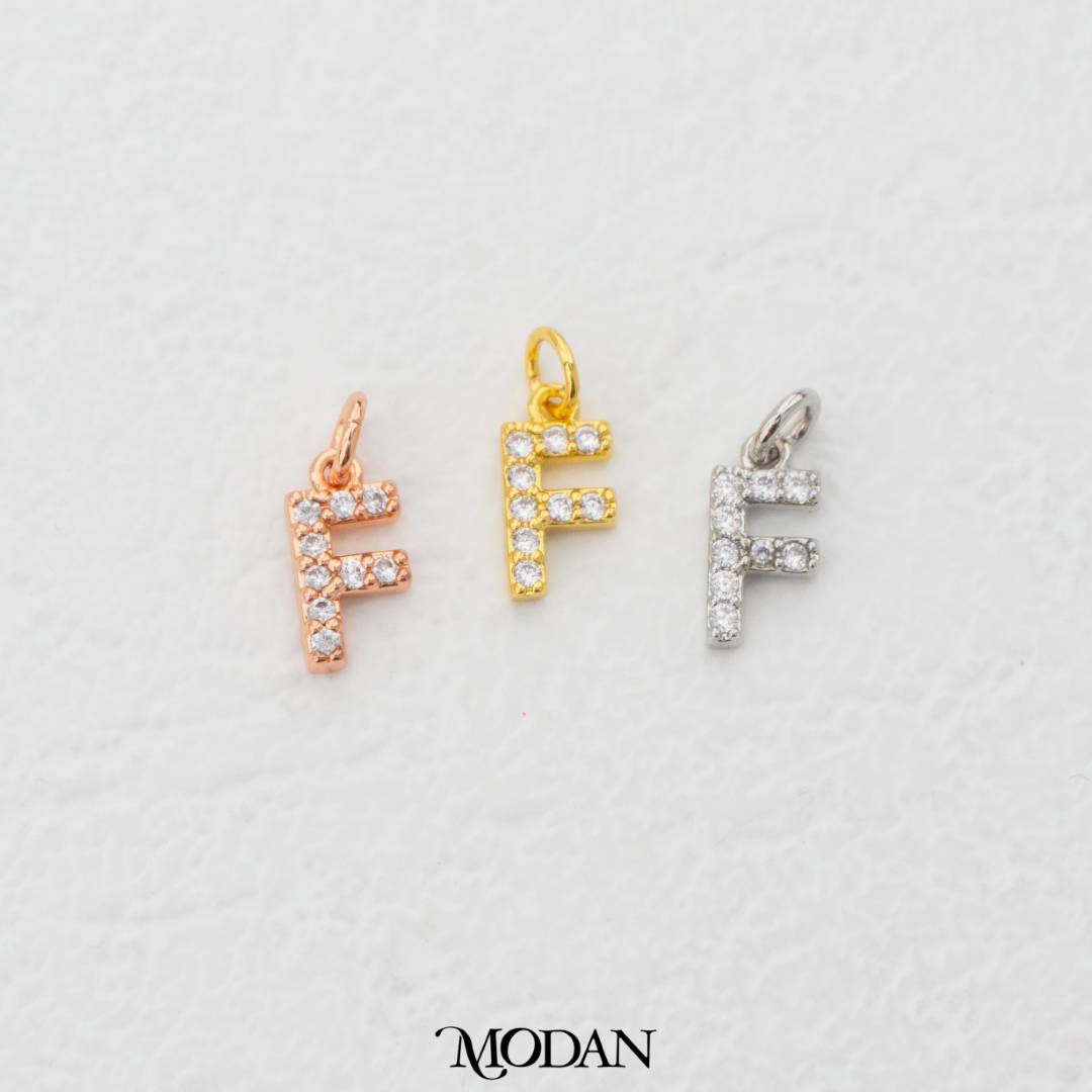 Mini Micro Paved Initial Alphabet A-Z Charm DIY Charm Liontin Kalung Gelang Huruf Abjad Berlian Pasir Hypoallergenic Gold Filled