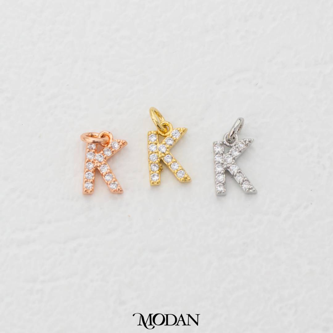 Mini Micro Paved Initial Alphabet A-Z Charm DIY Charm Liontin Kalung Gelang Huruf Abjad Berlian Pasir Hypoallergenic Gold Filled