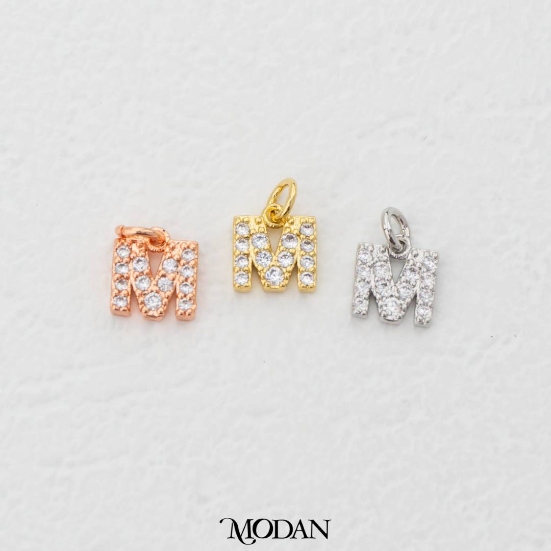 Mini Micro Paved Initial Alphabet A-Z Charm DIY Charm Liontin Kalung Gelang Huruf Abjad Berlian Pasir Hypoallergenic Gold Filled