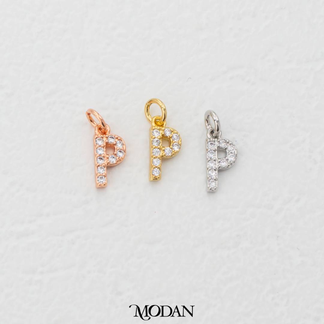 Mini Micro Paved Initial Alphabet A-Z Charm DIY Charm Liontin Kalung Gelang Huruf Abjad Berlian Pasir Hypoallergenic Gold Filled